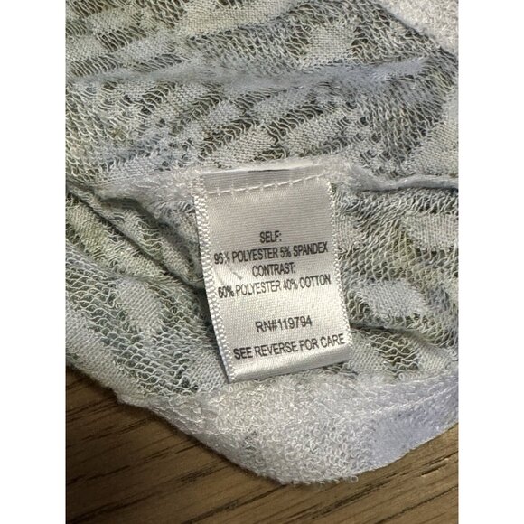 One World Live & Let Live Knit Tunic Sz L Blue Rhinestone Artsy Asymmetrical Hem - Picture 8 of 12